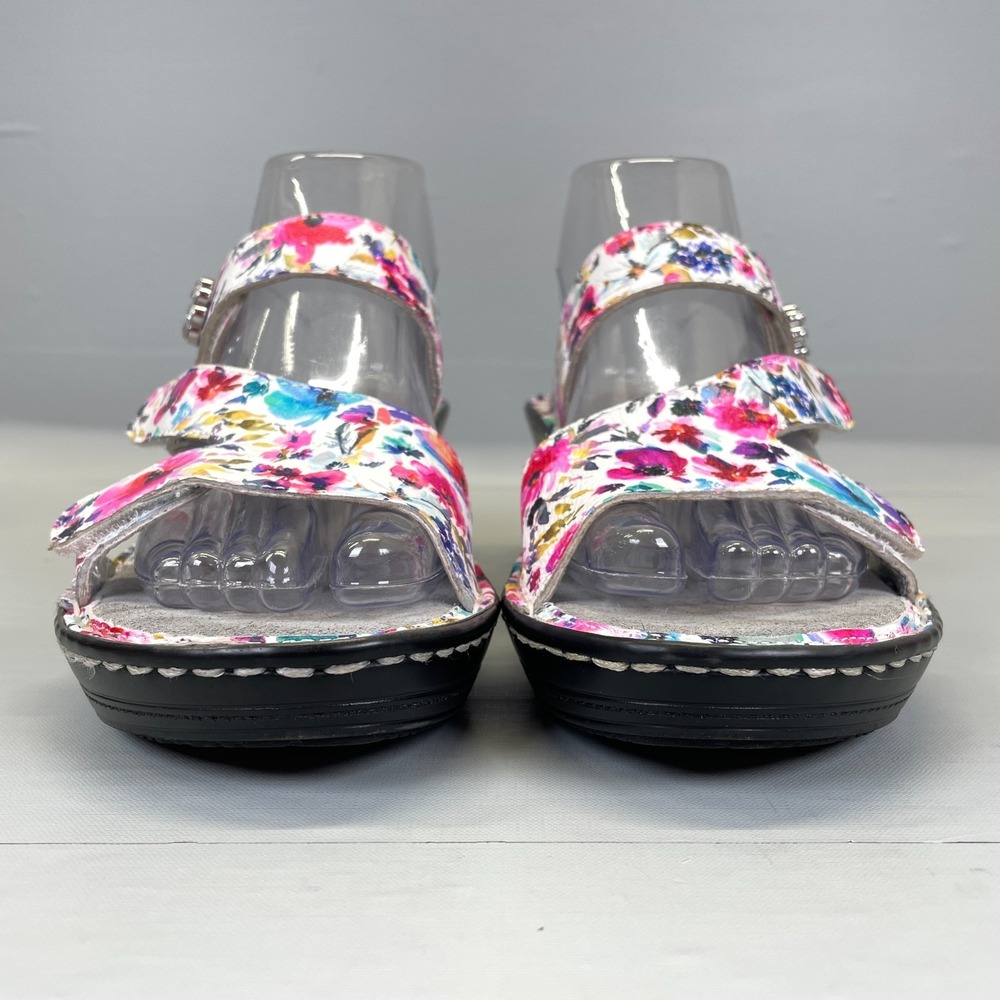 Alegria Loti Wedge Sandals Womens Size 38 US 8 Floral Leather Strappy Shoes - Picture 3 of 10